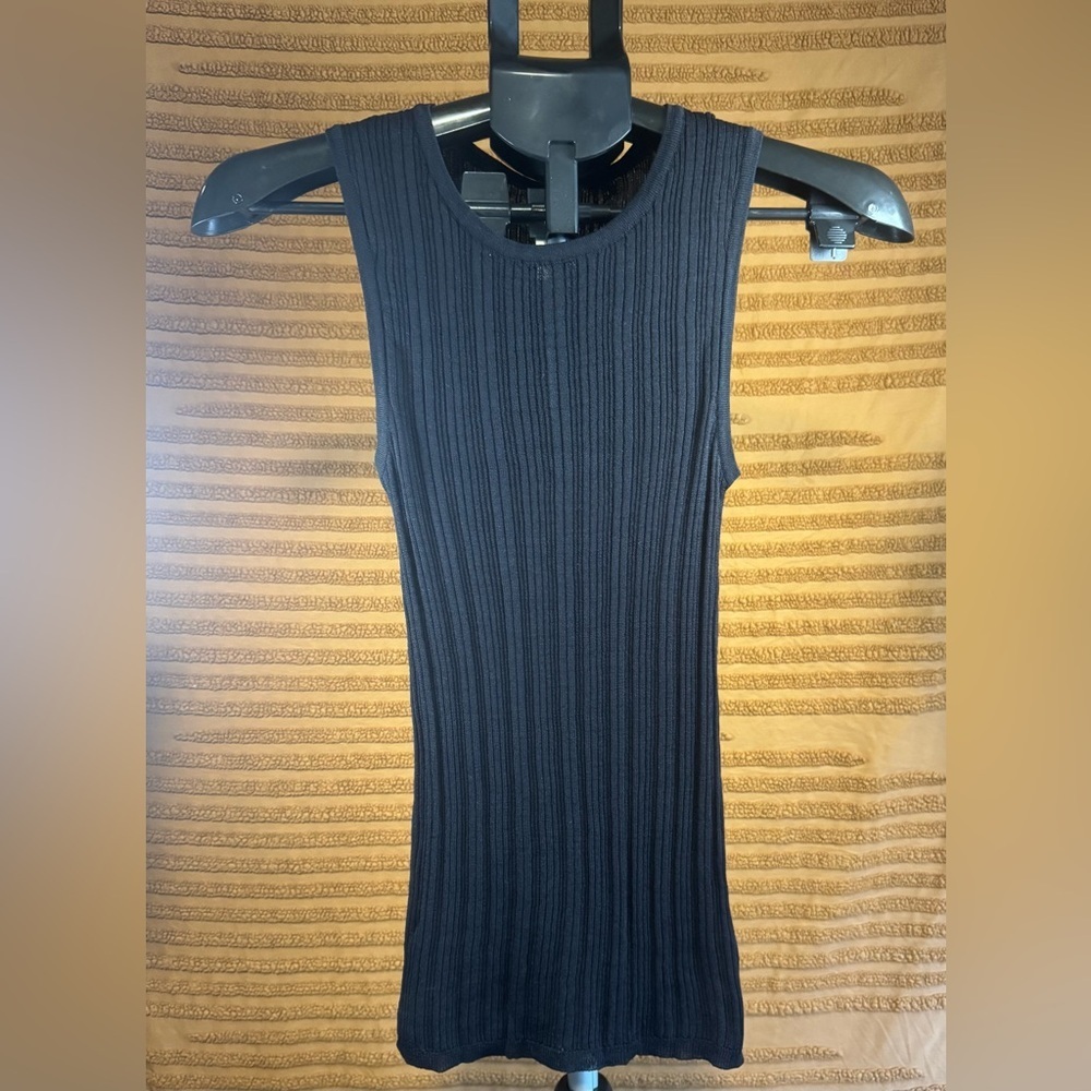 NWT Joie Black Ribbed Knit Tank Top XS/TP Viscose Nylon Stretch Sleeveless